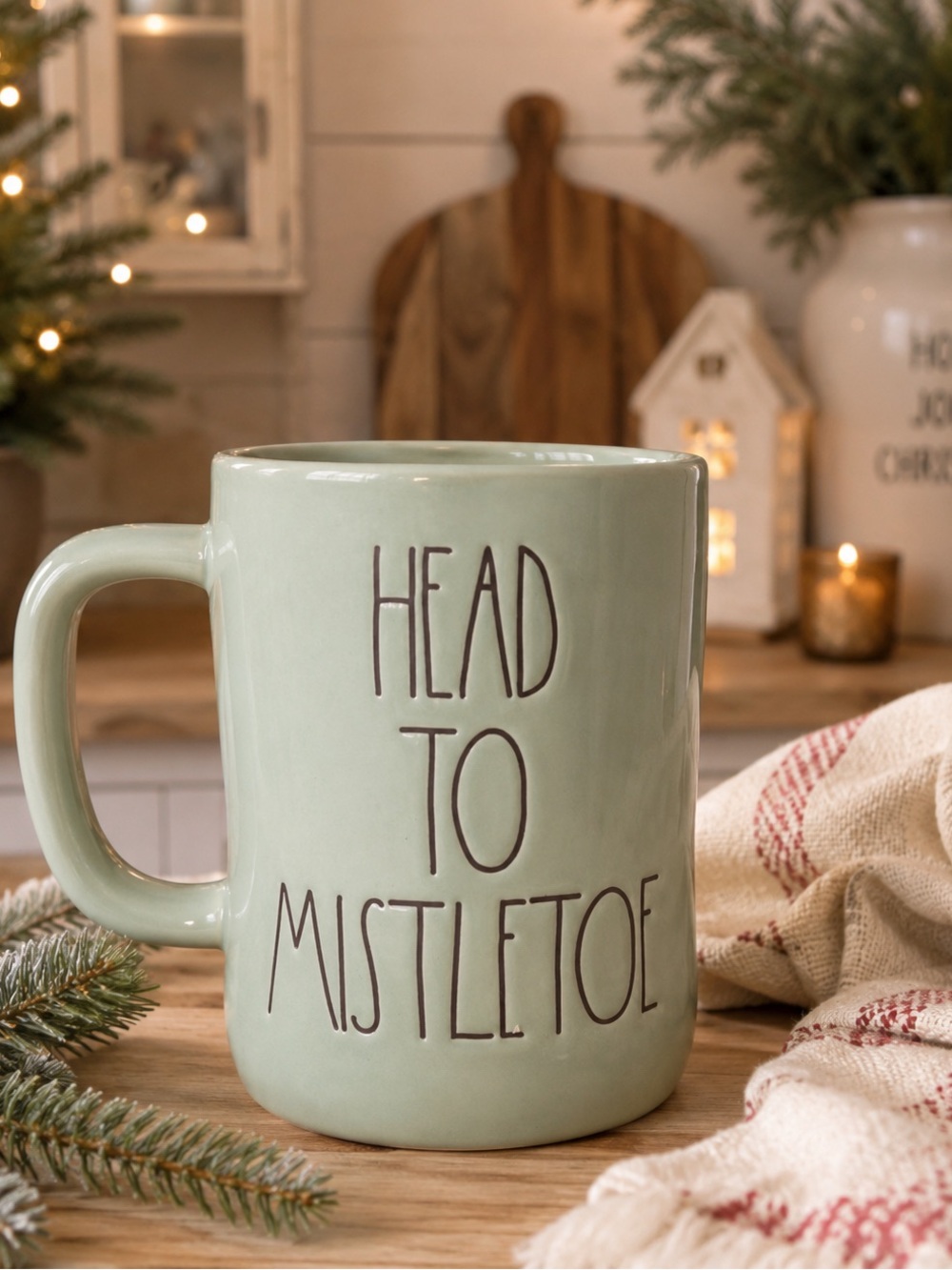 Rae Dunn Ceramic Mug • I Love You From, Head To Mistletoe • Sage Green